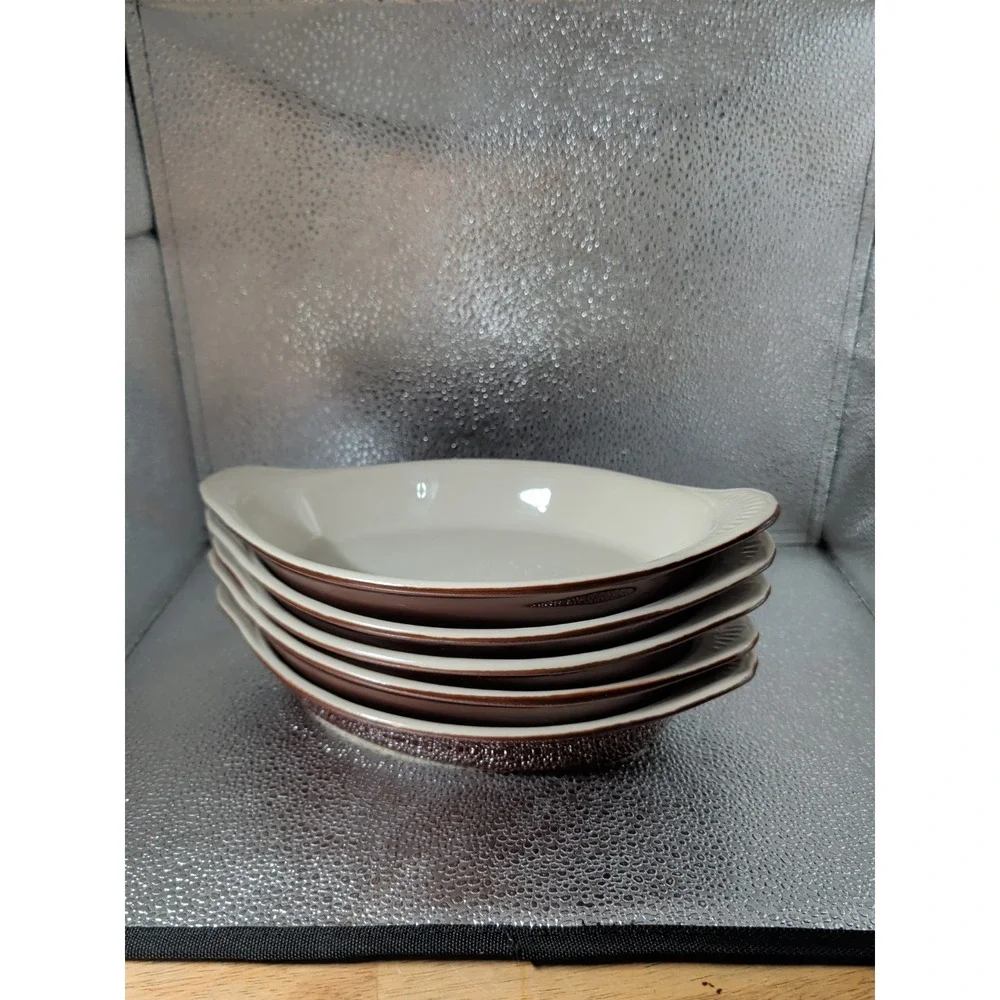 5 Brown Syscoware Individual Baking Au Gratin Casserole ‎ Dish Handles 91342 USA